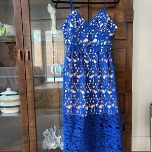 Royal blue lace and nude illusion dress size Small